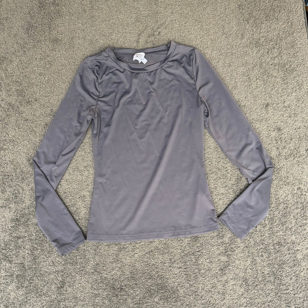 Princess Polly Charcoal Grey Long Sleeve Crew Neck Slim Fit Top US 4 UK 8 AU 8